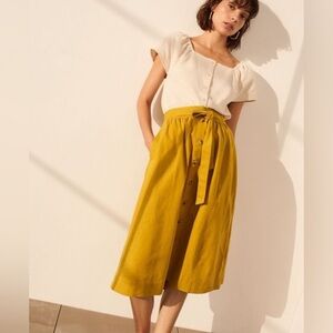 NWT Madewell Tie Palisade Button Front Midi Skirt in Linen-Cotton Size 6